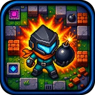 Retro Blast Rivals app icon: a helmed bomber holding a lit bomb in front of a blast in a brick arena